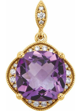 14K White Gold Checkerboard Natural Amethyst & 1/10 CTW Natural Diamond Pendant