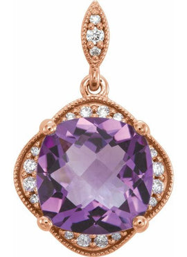 14K White Gold Checkerboard Natural Amethyst & 1/10 CTW Natural Diamond Pendant