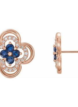 14K White Gold Natural Blue Sapphire & 1/5 CTW Natural Diamond Clover Earrings