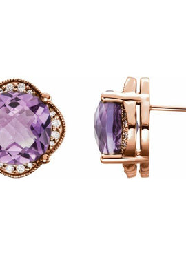 14K White Gold Checkerboard Natural Amethyst & 1/5 CTW Natural Diamond Earrings