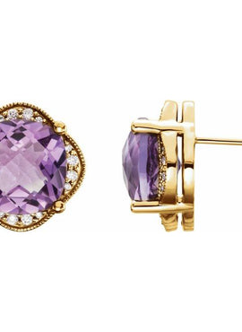 14K White Gold Checkerboard Natural Amethyst & 1/5 CTW Natural Diamond Earrings