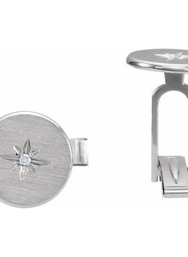 14K White Gold .03 CTW Natural Diamond Star Cuff Links