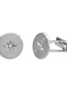 14K White Gold .03 CTW Natural Diamond Star Cuff Links