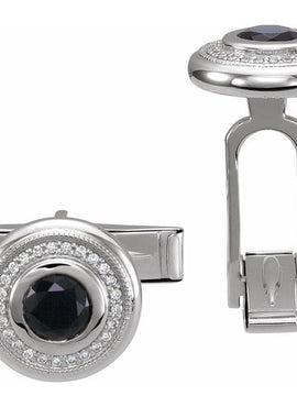 14K White Gold Natural Black Onyx & 1/8 CTW Natural Diamond Cuff Links