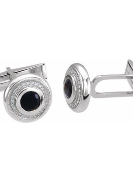 14K White Gold Natural Black Onyx & 1/8 CTW Natural Diamond Cuff Links