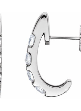 14K White Gold 1 CTW Natural Diamond J-Hoop Earrings