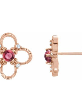 14K White Gold Natural Pink Tourmaline & .04 CTW Natural Diamond Earrings