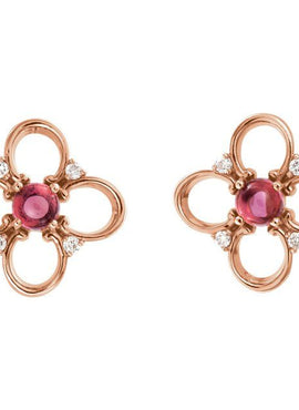 14K White Gold Natural Pink Tourmaline & .04 CTW Natural Diamond Earrings