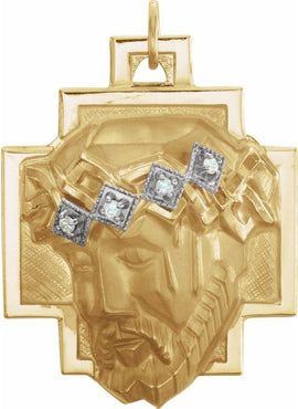 14K Yellow/White Gold .04 CTW Natural Diamond Face of Jesus Crown Cross Pendant