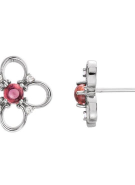 14K White Gold Natural Pink Tourmaline & .04 CTW Natural Diamond Earrings