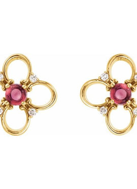 14K White Gold Natural Pink Tourmaline & .04 CTW Natural Diamond Earrings