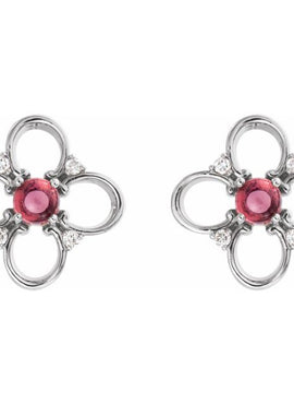 14K White Gold Natural Pink Tourmaline & .04 CTW Natural Diamond Earrings