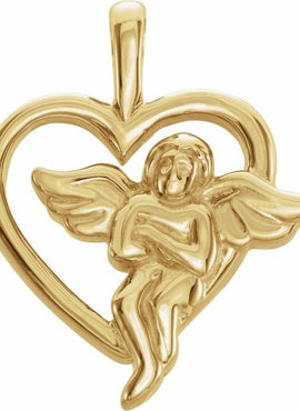 18K Yellow Gold 18x15 mm Angel Heart Pendant