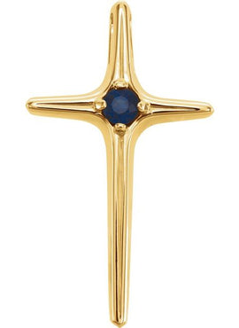 14K Yellow Gold Natural Blue Sapphire Cross Pendant