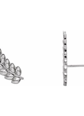 14K White Gold Petite Leaf Ear Climbers