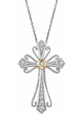 14K White/Yellow Gold 1/6 CTW Natural Diamond Cross Pendant