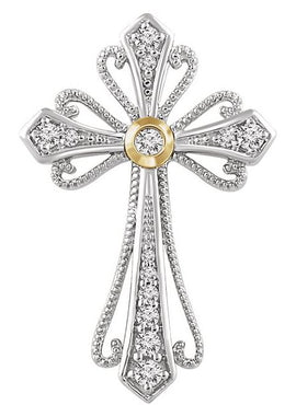 14K White/Yellow Gold 1/6 CTW Natural Diamond Cross Pendant