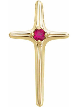 14K Yellow Gold Natural Ruby Cross Pendant