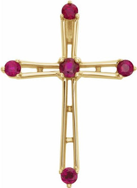 14K Yellow Gold Natural Ruby Cross Pendant