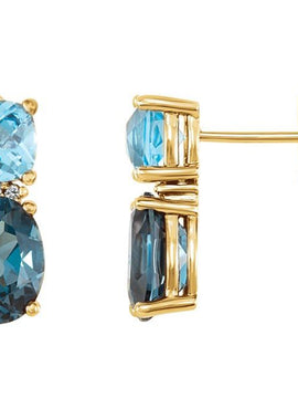 14K White Gold Natural London Blue Topaz, Natural Swiss Blue Topaz & .03 CTW Natural Diamond Earrings