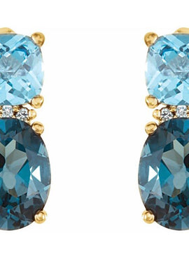 14K White Gold Natural London Blue Topaz, Natural Swiss Blue Topaz & .03 CTW Natural Diamond Earrings