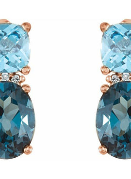 14K White Gold Natural London Blue Topaz, Natural Swiss Blue Topaz & .03 CTW Natural Diamond Earrings