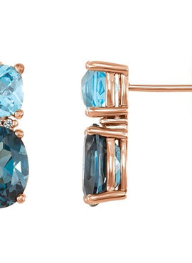 14K White Gold Natural London Blue Topaz, Natural Swiss Blue Topaz & .03 CTW Natural Diamond Earrings
