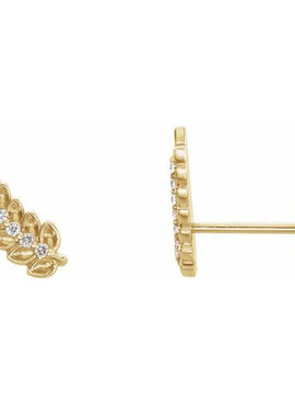14K White Gold .03 CTW Natural Diamond Leaf Ear Climbers