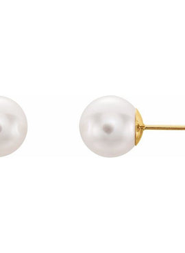 14K Yellow Gold 6 mm Cultured White Akoya Pearl Earrings