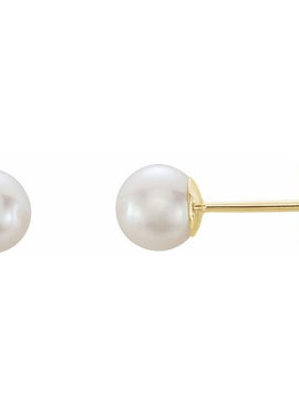 14K Yellow Gold 6 mm Cultured White Akoya Pearl Earrings