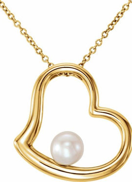 Platinum Cultured White Freshwater Pearl Heart 18