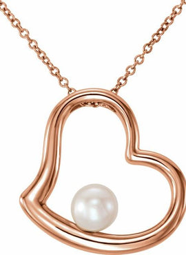 Platinum Cultured White Freshwater Pearl Heart 18
