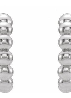 14K White Gold Beaded 21 mm Hoop Earrings