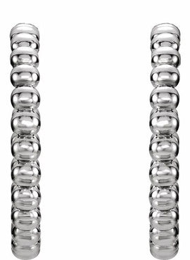 14K White Gold Beaded 21 mm Hoop Earrings
