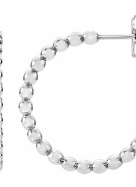 14K White Gold Beaded 21 mm Hoop Earrings