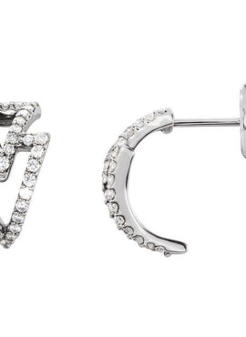 14K White Gold 1/4 CTW Natural Diamond Geometric Hoop Earrings