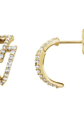 14K White Gold 1/4 CTW Natural Diamond Geometric Hoop Earrings