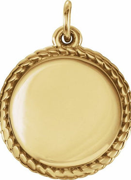 14K White Gold Engravable Round Rope Charm/Pendant