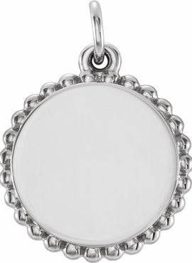 14K White Gold Engravable Beaded Disc Charm/Pendant