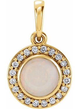 14K White Gold Natural White Opal & .08 CTW Natural Diamond Pendant