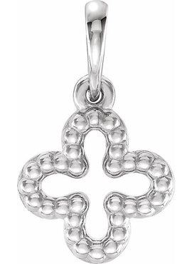 14K White Gold Beaded Clover Pendant