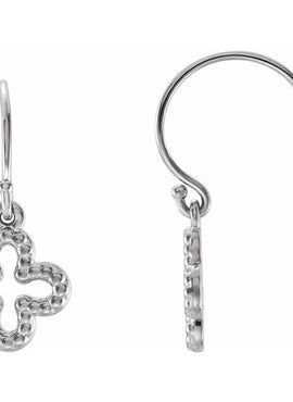 14K White Gold Beaded Clover Earrings