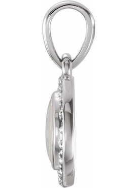 14K White Gold Natural White Opal & .08 CTW Natural Diamond Pendant