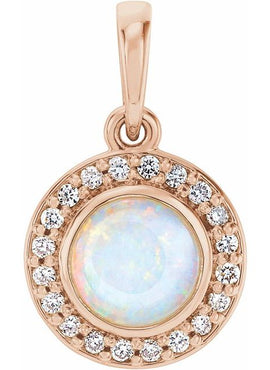 14K White Gold Natural White Opal & .08 CTW Natural Diamond Pendant