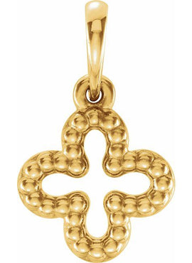 14K White Gold Beaded Clover Pendant