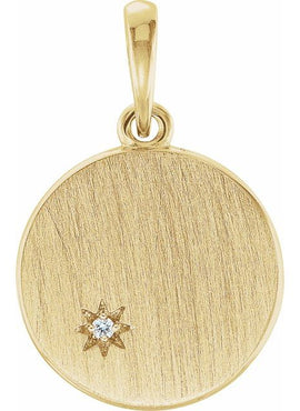 14K White Gold .005 CT Natural Diamond Engravable Pendant