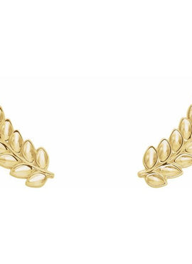 14K White Gold Petite Leaf Ear Climbers