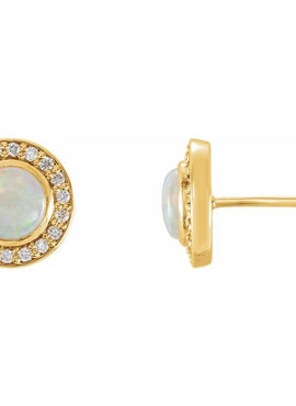 14K White Gold 5 mm Natural White Opal & 1/6 CTW Natural Diamond Halo-Style Earrings