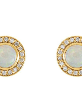 14K White Gold 5 mm Natural White Opal & 1/6 CTW Natural Diamond Halo-Style Earrings
