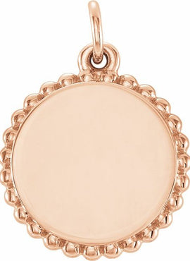 14K White Gold Engravable Beaded Disc Charm/Pendant